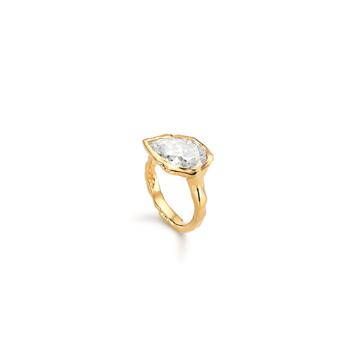 Molten Pear Ring - Solid Gold with Lab Diamond