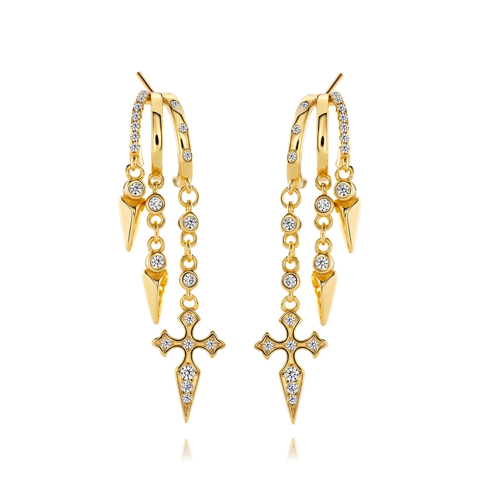 Naxos Cross Illusion Earrings - Solid Gold - Aaria London