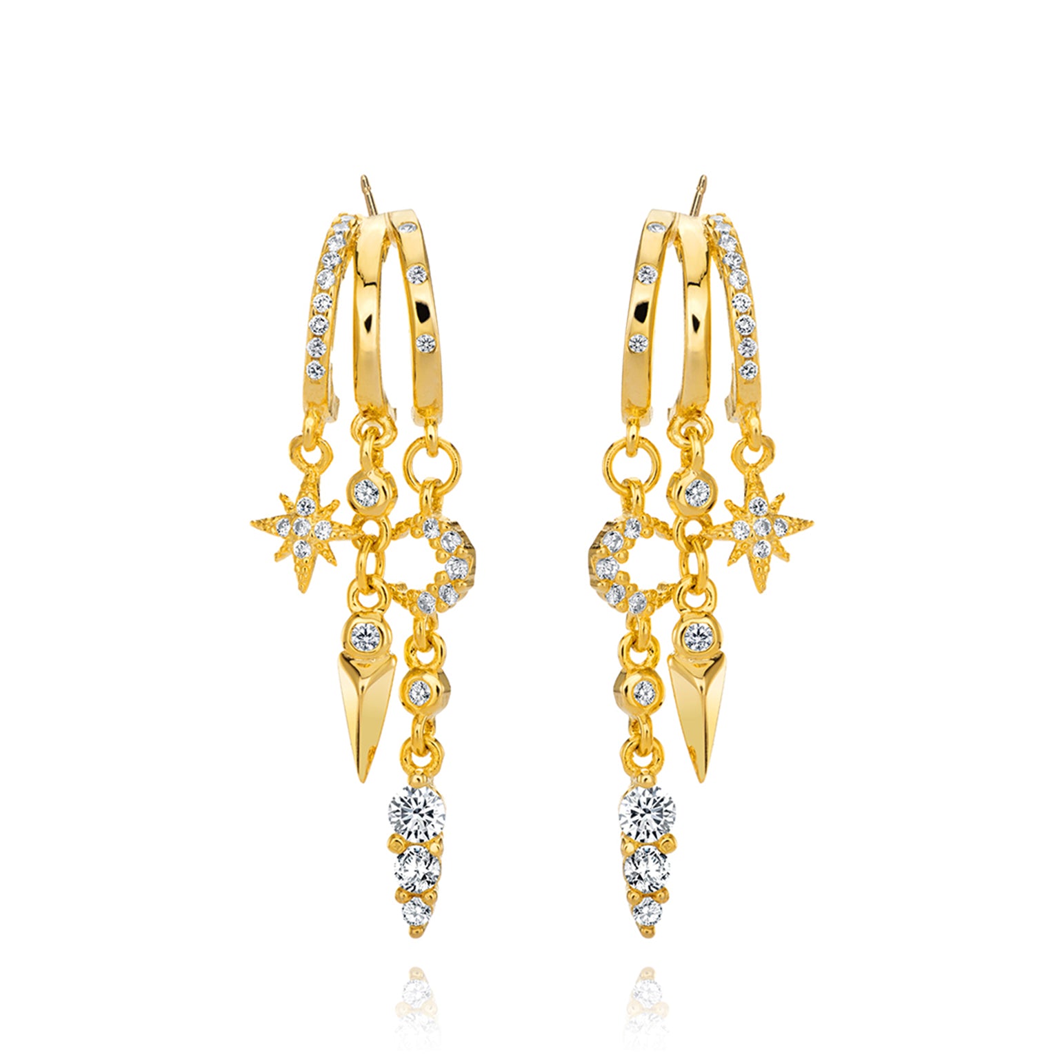 Nyx Star and Moon Illusion Earrings - Gold - Aaria London
