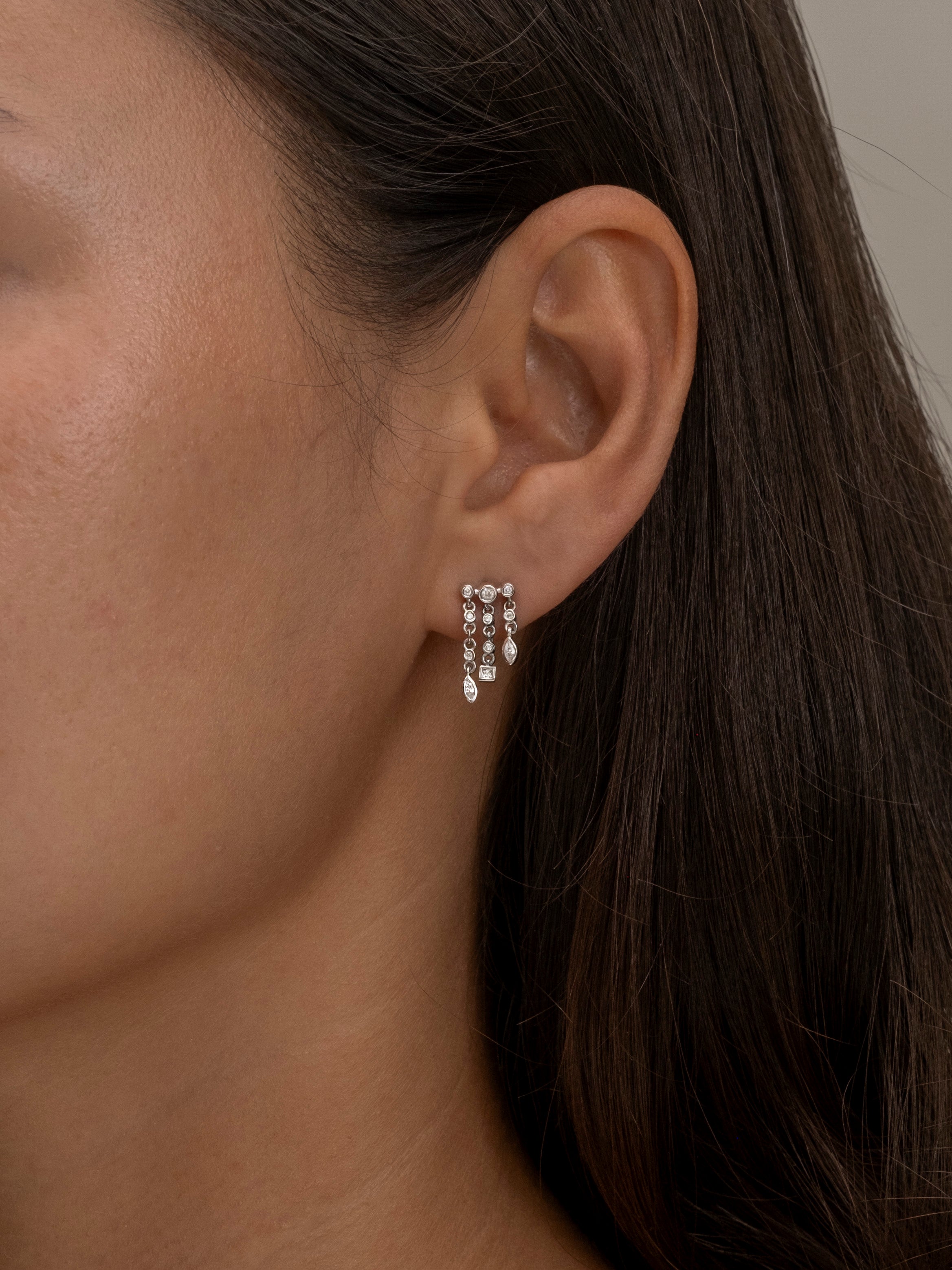 Paros Triple charm silver hoop earrings 
