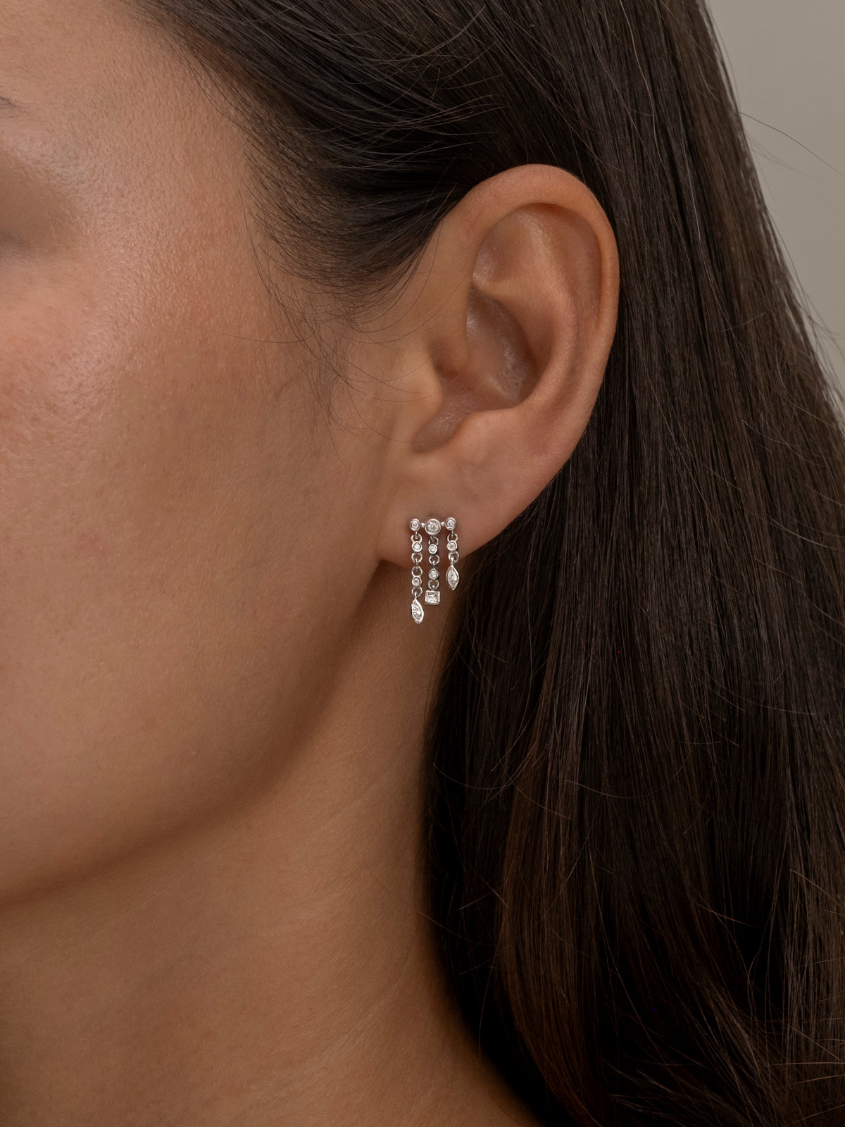 Paros Triple charm silver hoop earrings 