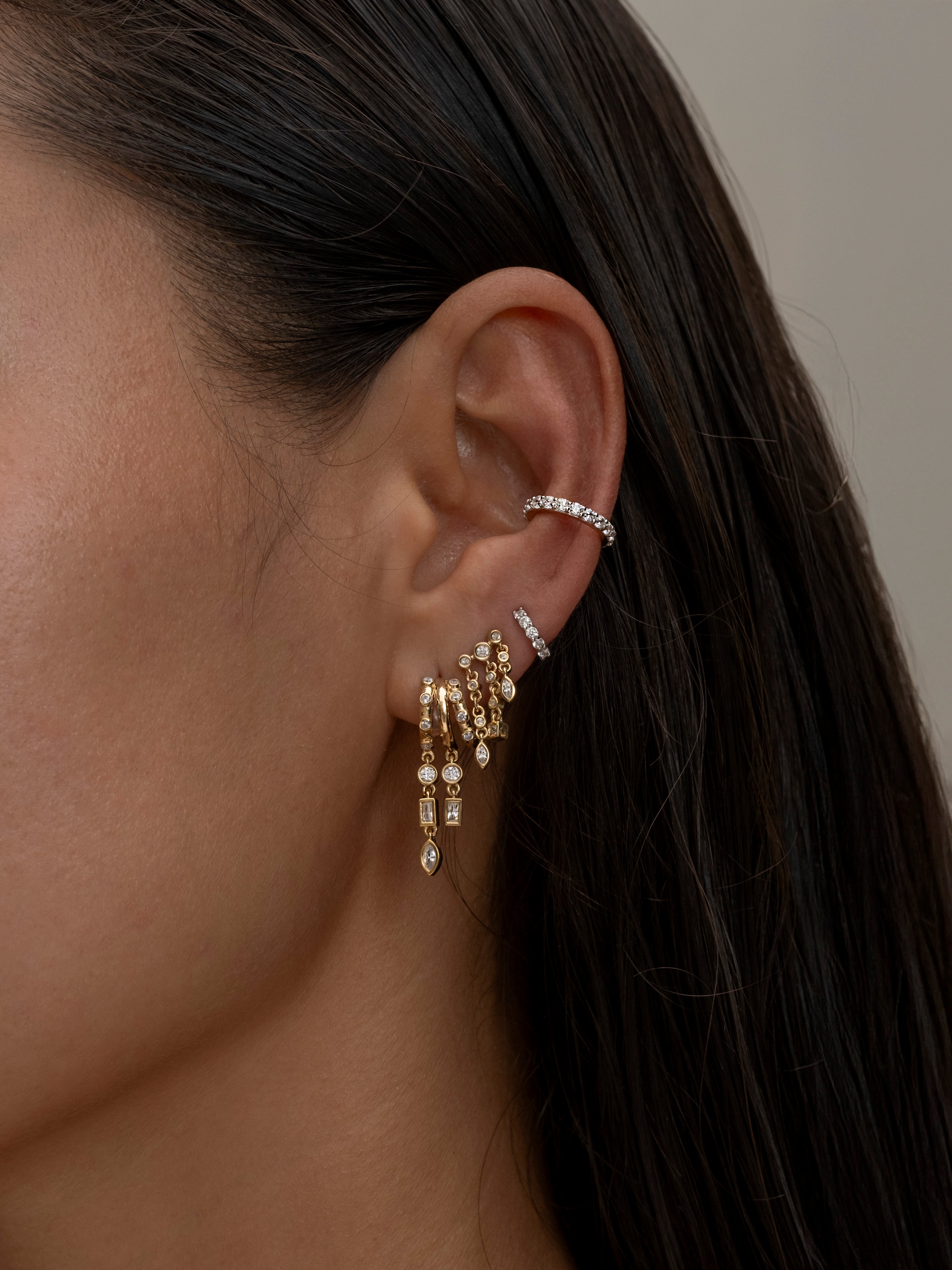 Petra-Paros-Skye-London Silver ear cuff and dangling charms