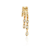 Gold multi-layered hoop right earrings with dangling diamond accents.