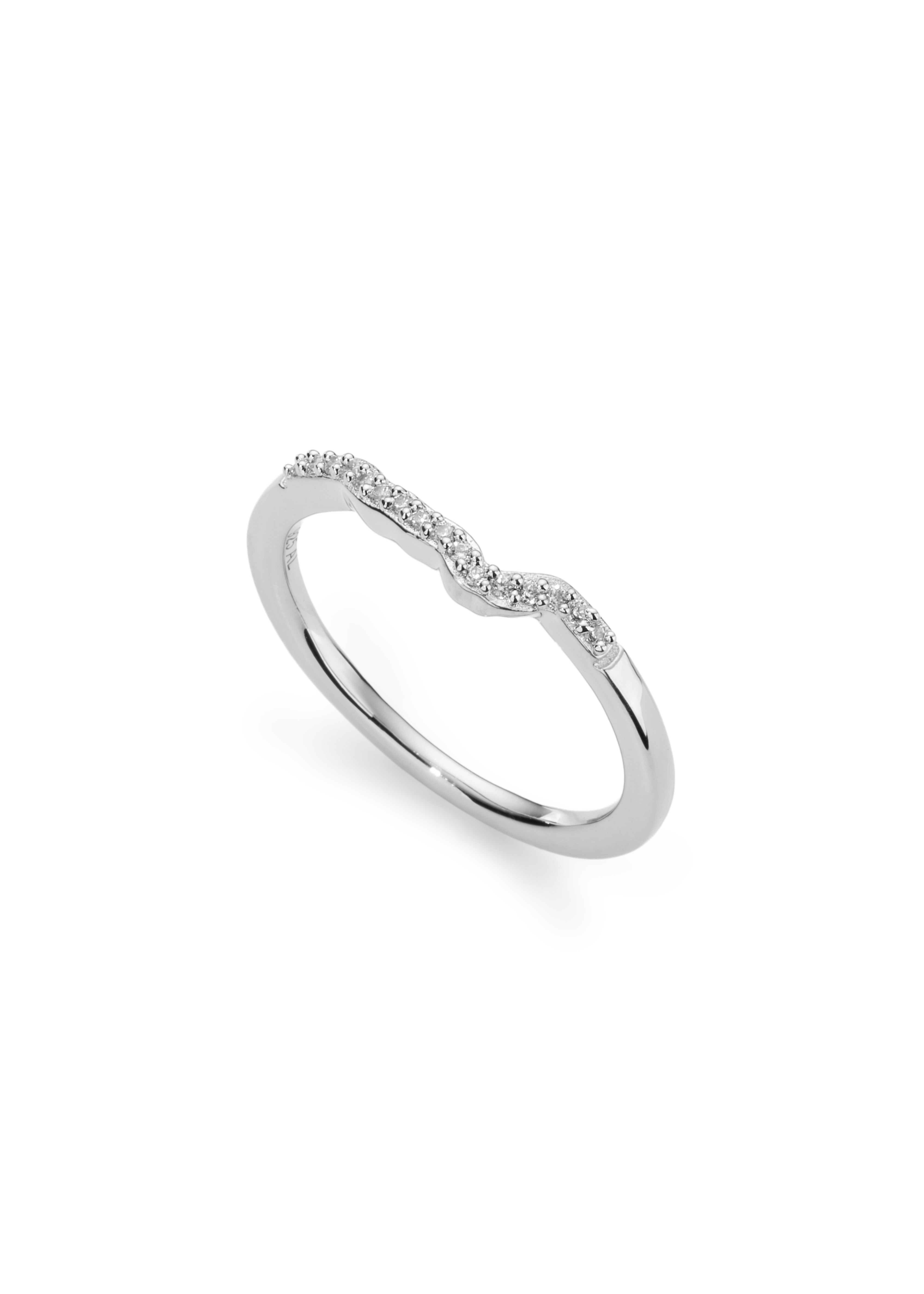 Delicate silver ring with a subtle wavy diamond design.