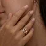 Elegant Roma gold ring on hand with matching earring 2