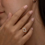 Elegant Roma gold ring on hand with matching earring 2