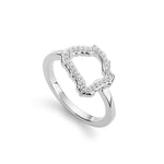 Silver ring with an open, irregular diamond-shaped design.