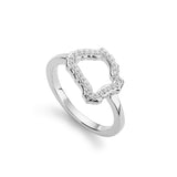 Silver ring with an open, irregular diamond-shaped design.