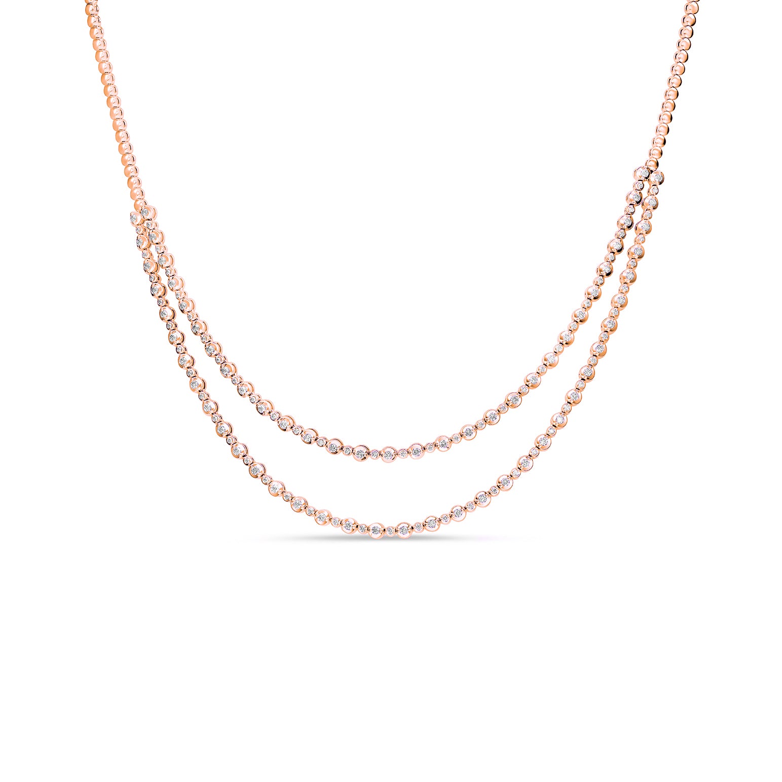 Double Layered Diamond Tennis Necklace - Solid Gold
