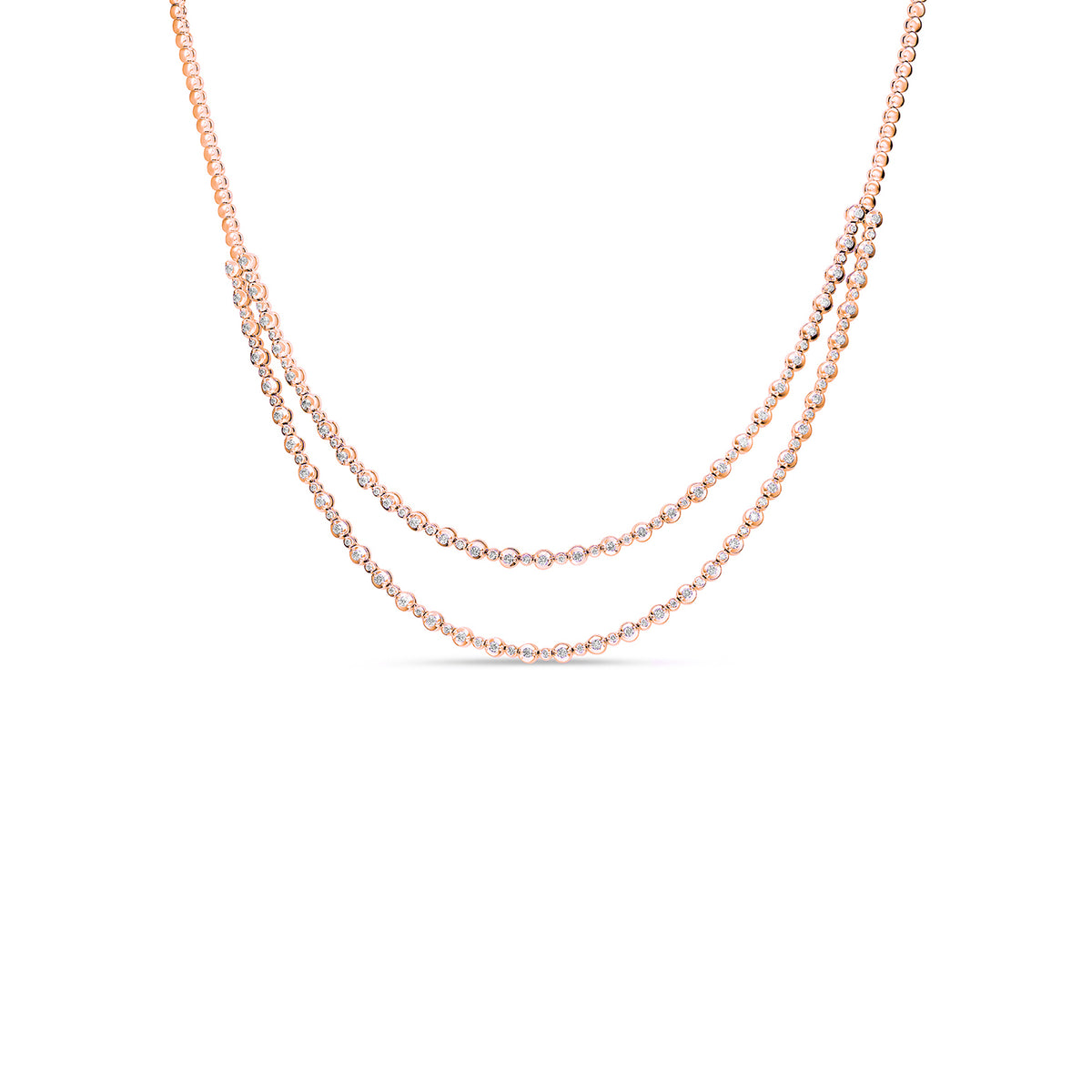 Double Layered Diamond Tennis Necklace - Solid Gold