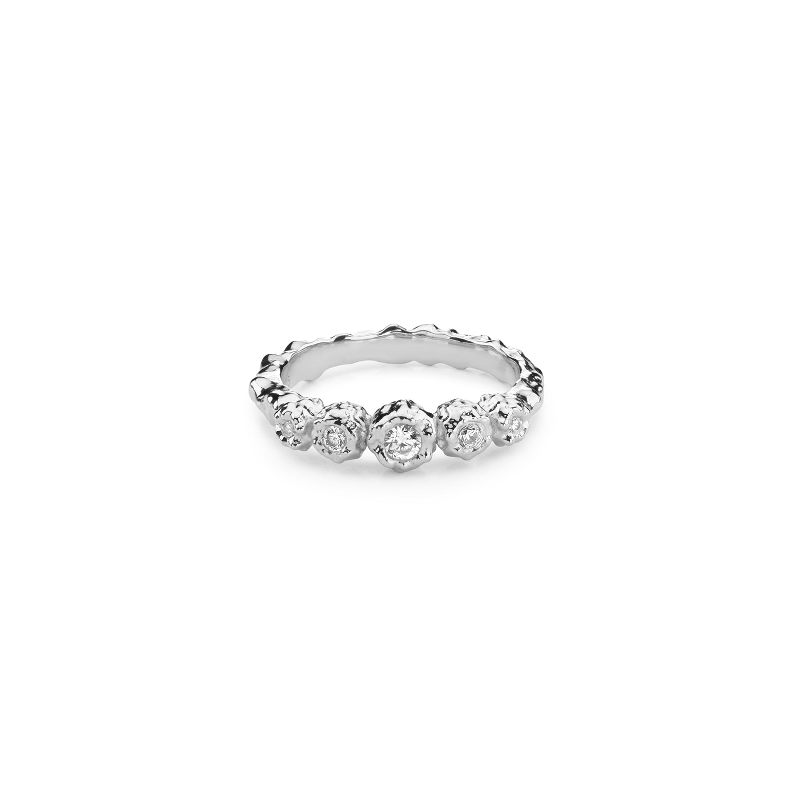 Sierra Hammered Ring With White Topaz - Silver - Aaria London