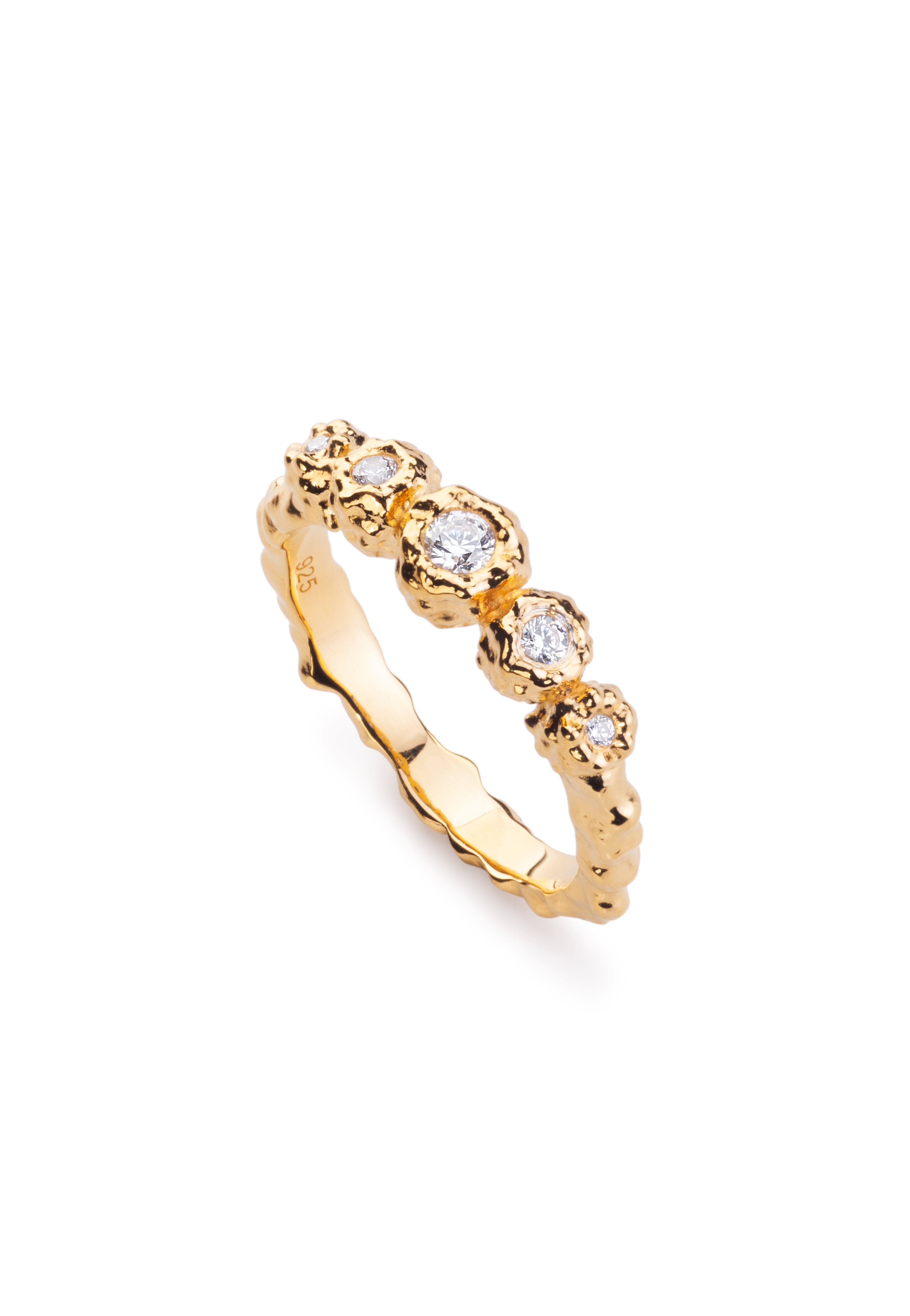 Sierra Hammered Ring With White Topaz - Gold - Aaria London