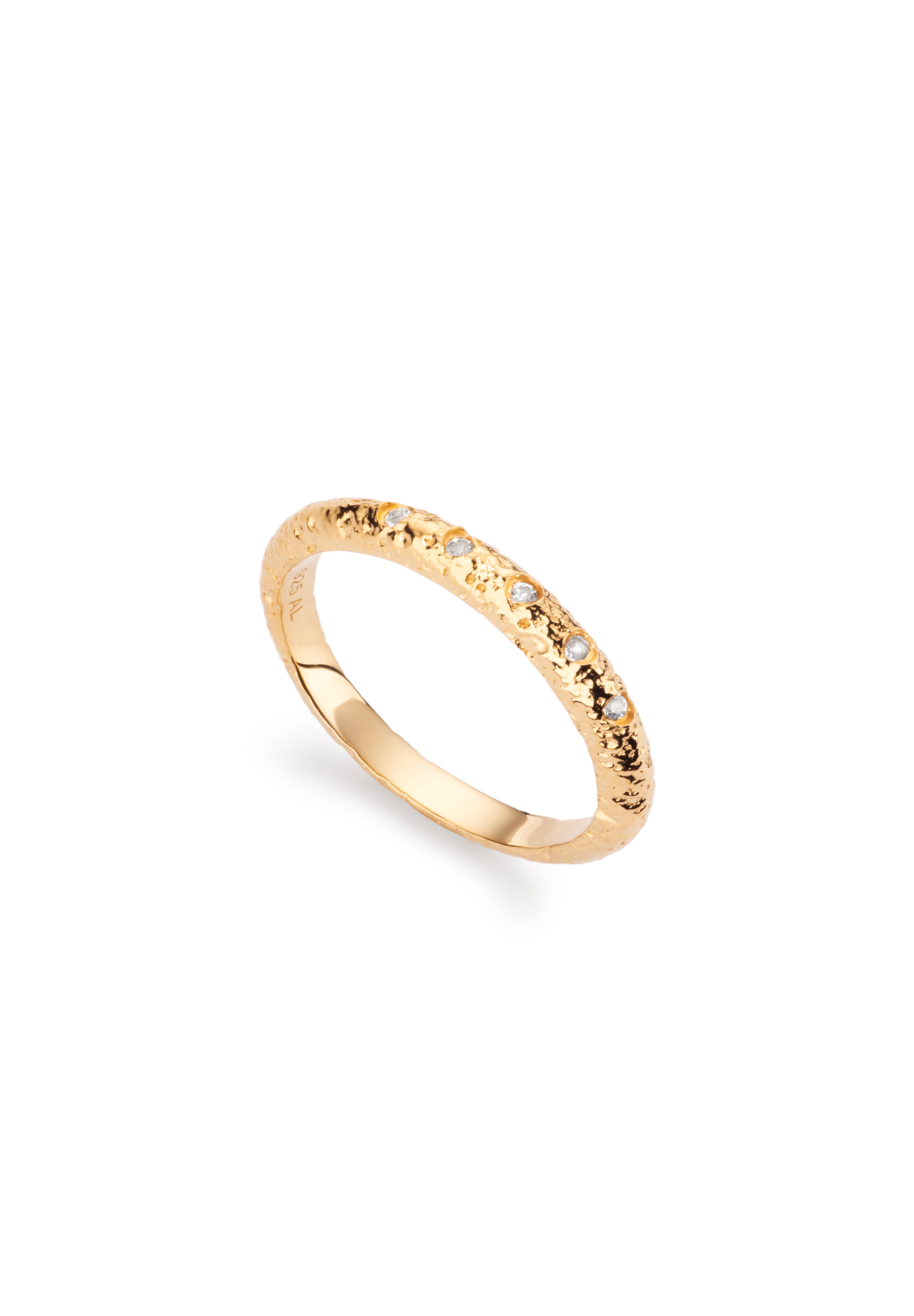 Textured gold ring with sparkling diamonds
