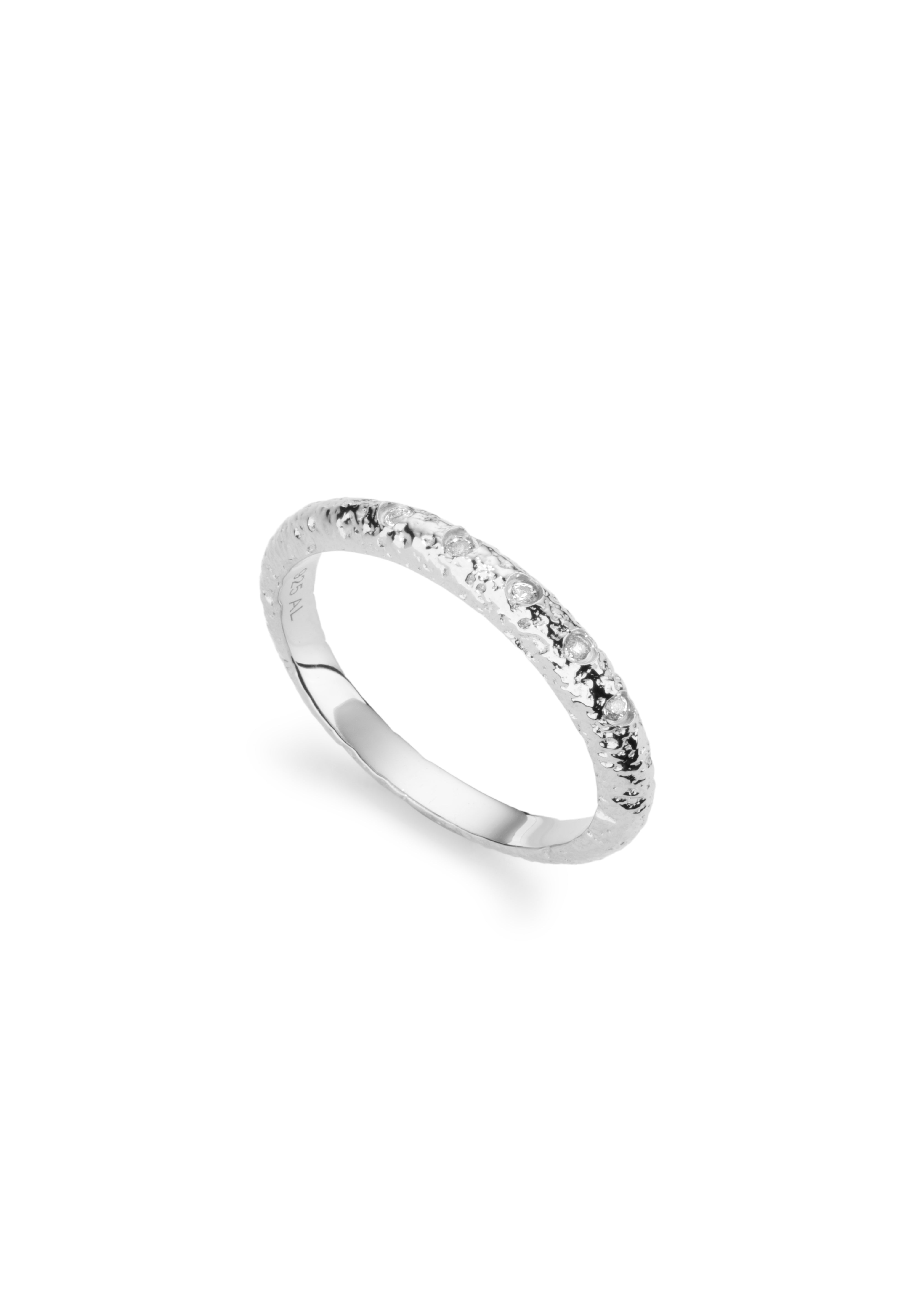 Textured silver ring with sparkling diamonds
