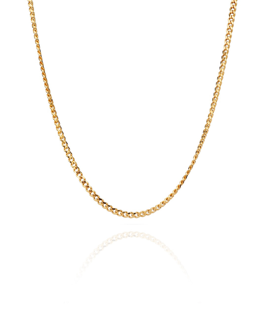 Gold chain necklace with a reflective shine. 