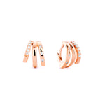 Rose gold triple-band diamond hoop earrings