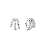 Silver triple-band diamond hoop earrings
