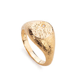 Uma Textured Diamond Signet Ring - Gold - Aaria London