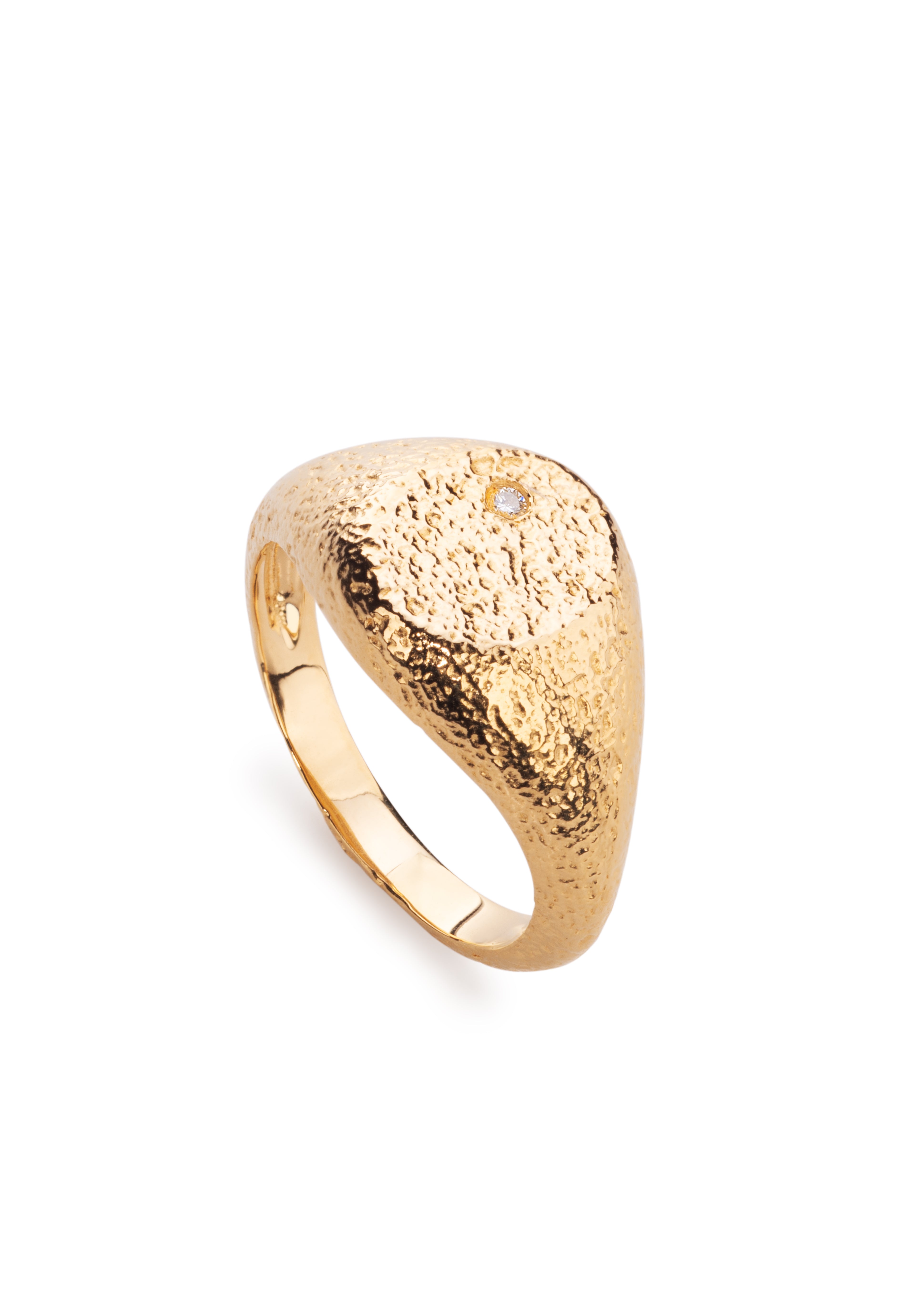 Uma Textured Diamond Signet Ring - Gold - Aaria London