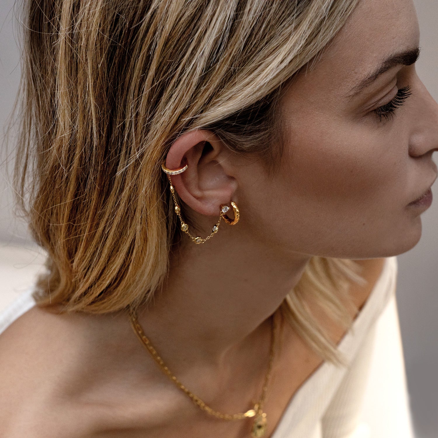 Crystal Chain Cuff Earring - Gold - Aaria London