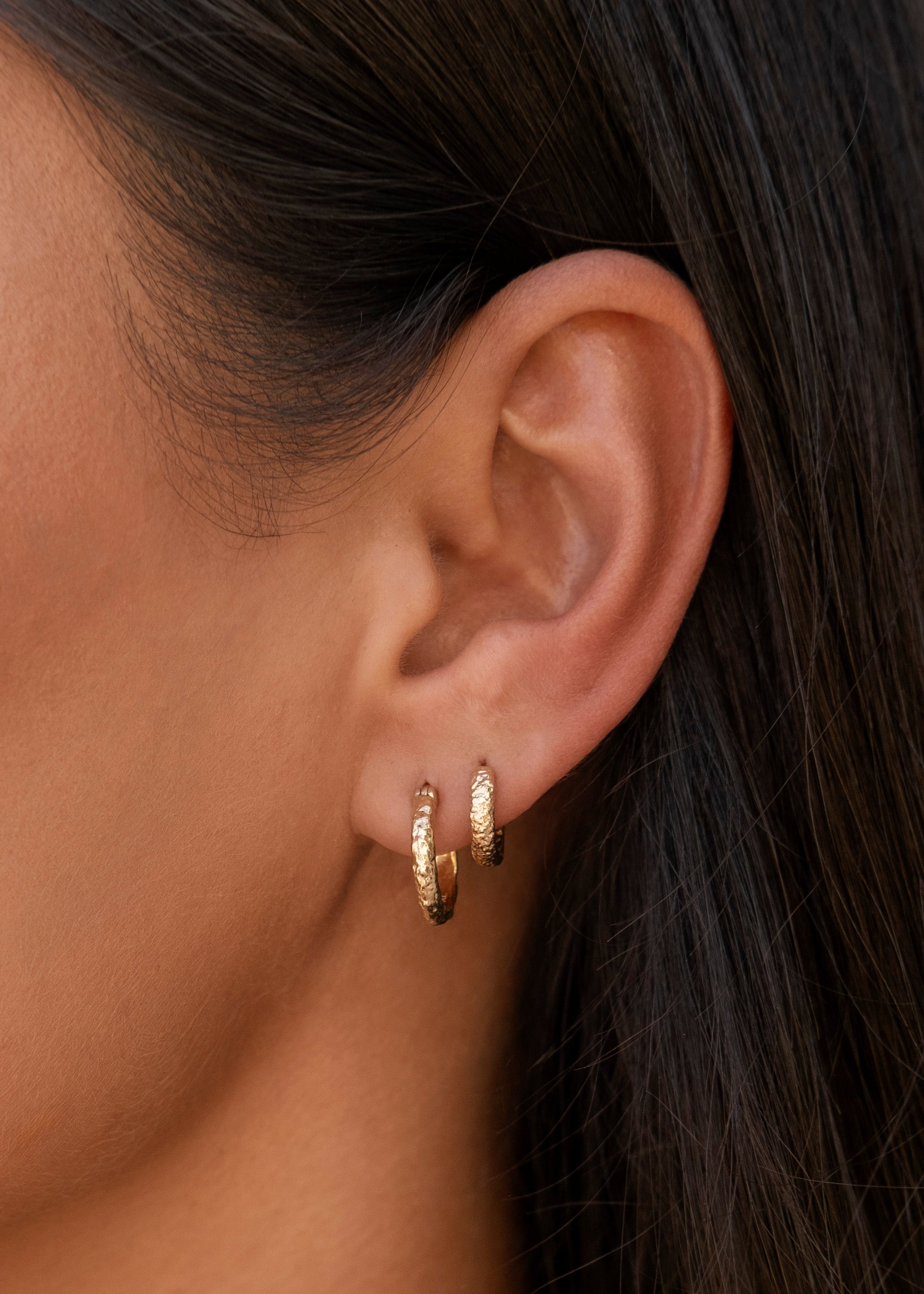 Artemis Hammered Hoop Earring - Gold - Aaria London