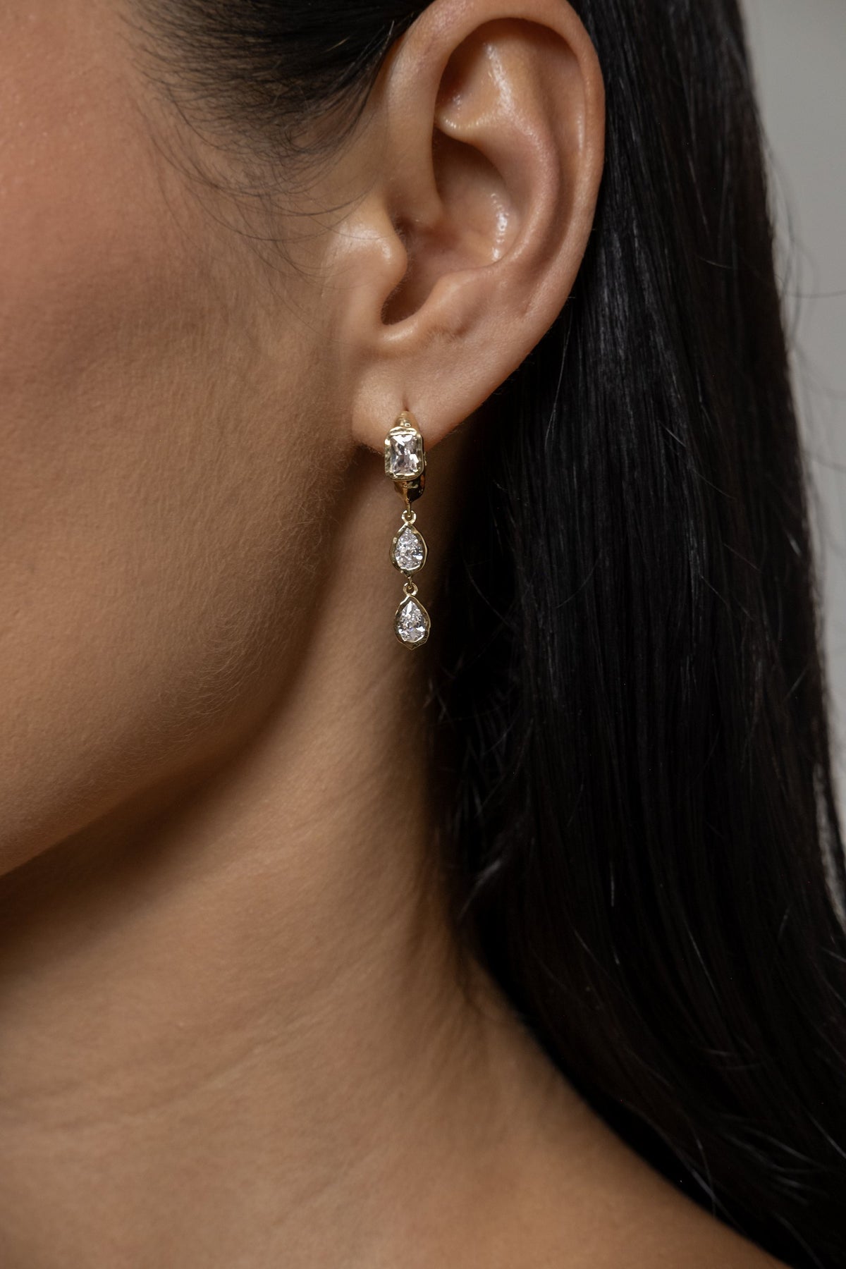 Model wearing Brooklyn Earrings (moissanite)