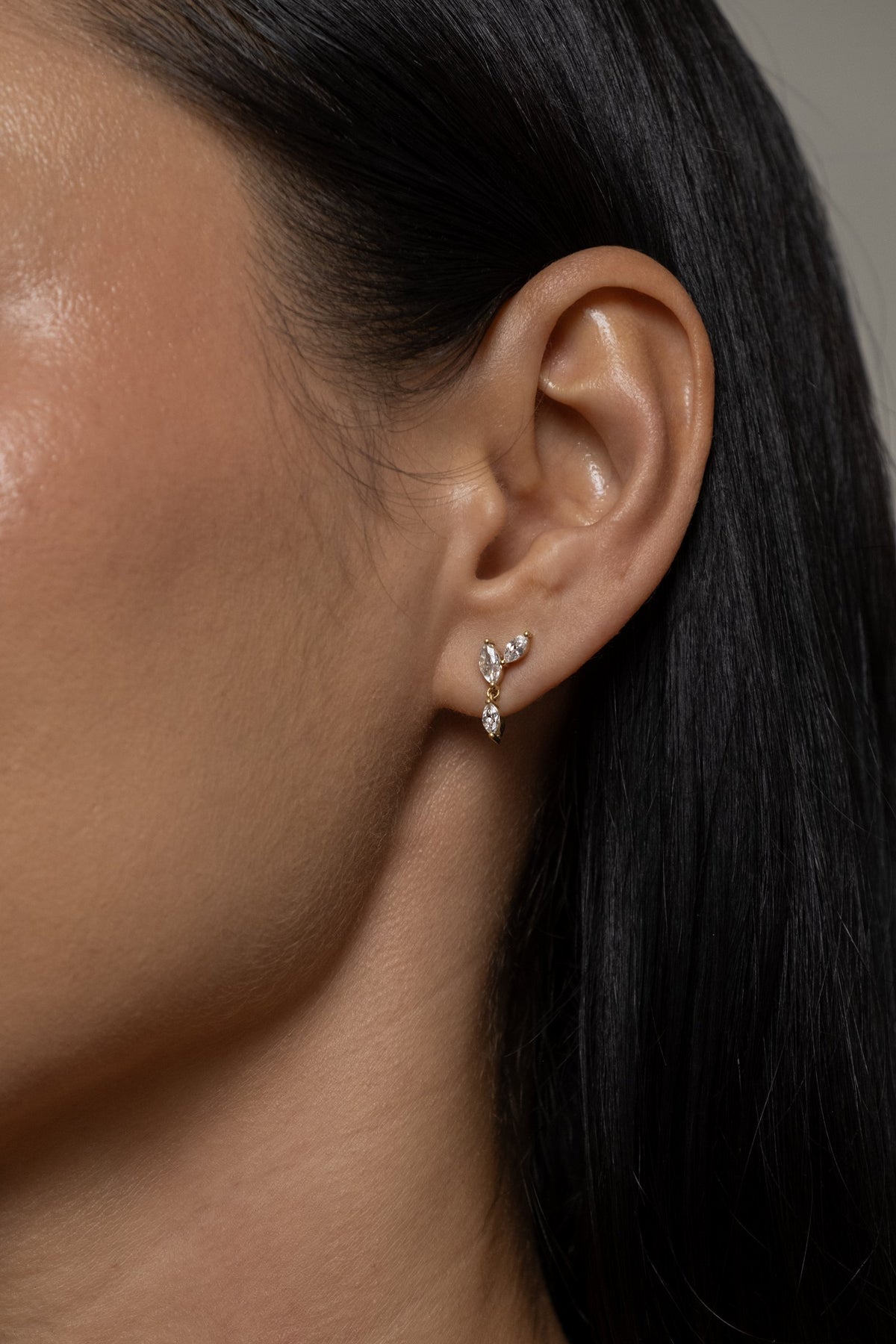 Model wearing Klea Earrings (moissanite)