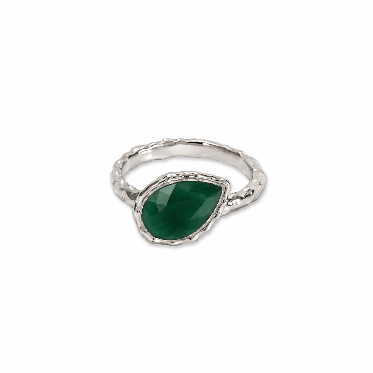 Green Onyx Pear August Birthstone Ring