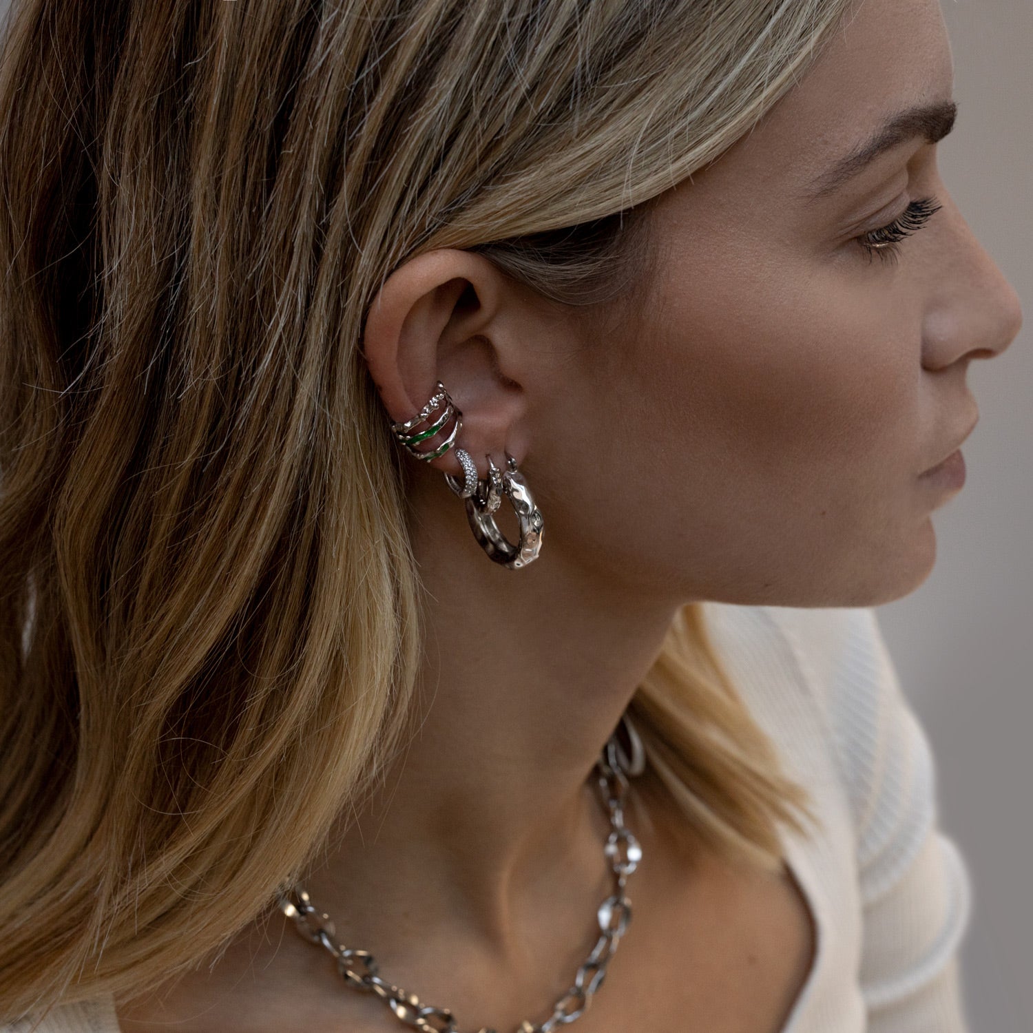 Chateau Hoop Earrings - Silver - Aaria London