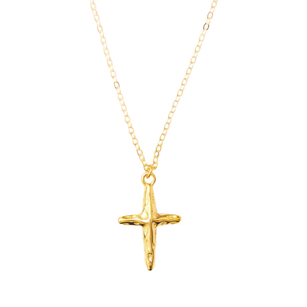 Aaria London Sacred Hammered Cross Necklace - Gold Necklaces 45cm chain