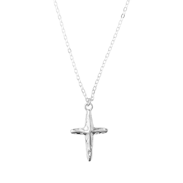 Aaria London Sacred Hammered Cross Necklace - Silver Necklaces 45cm chain + 10cm extender chain