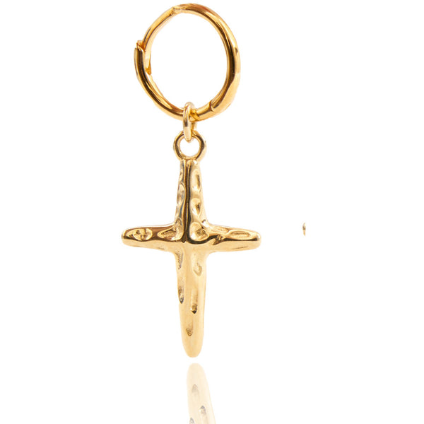 Aaria London Sacred Cross Huggie- Gold Earrings